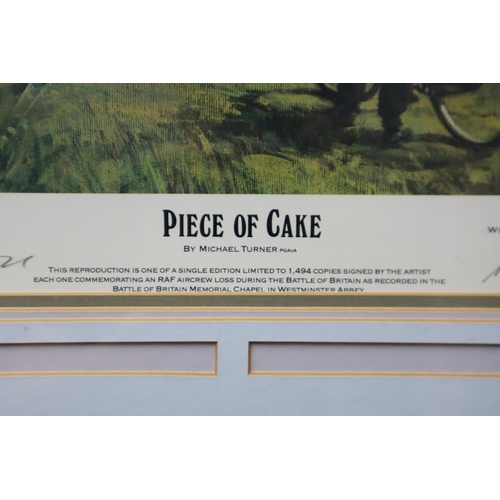 436 - A Framed and Glazed Michael Turner Print 'Piece of Cake' Signed By The Pilots Including Ginger Lacey... 