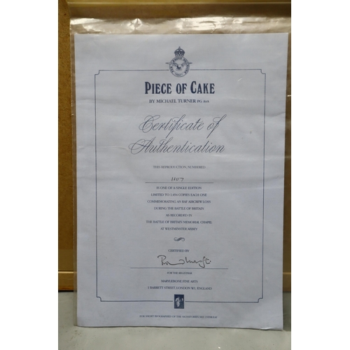 436 - A Framed and Glazed Michael Turner Print 'Piece of Cake' Signed By The Pilots Including Ginger Lacey... 