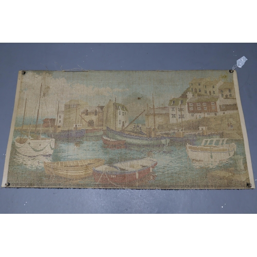 483 - Vintage Hand Woven Mediterranean Boats in a bay Scene Tapestry complete with Hangers 51