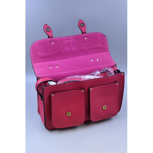 850 - Brand New Designer Leather Satchel in Fushia Colour with label approx 15