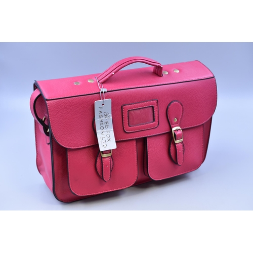 850 - Brand New Designer Leather Satchel in Fushia Colour with label approx 15