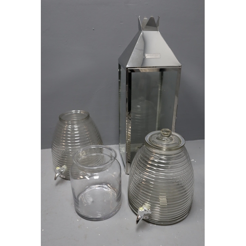 859 - Living By Style Candle Storm Lantern, two Glass Beehive Drinks Dispensers and a Marks and Spencers J... 