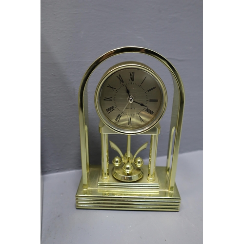 894 - Metal Filing Cabinet themed Money Box with Key, Quartz Mantle Clock and a Set of 5 Decorative Tins