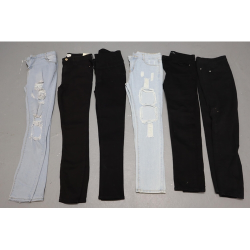 896 - Six Pairs of As New Ladies Jeans to include a Brand New Pair of River Island and others sizes 10-12 ... 