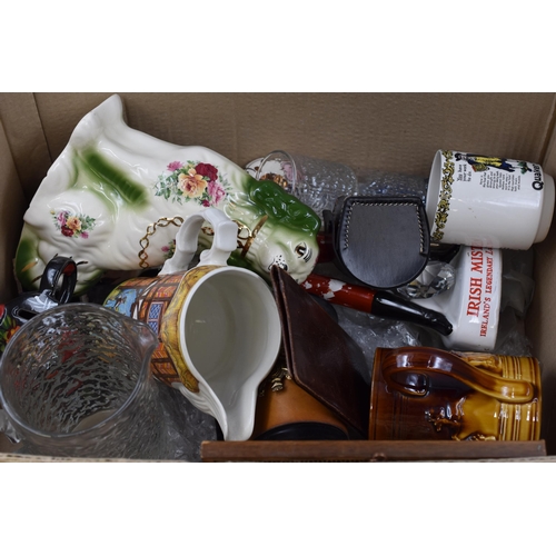 898 - A Mixed Selection To Include Leather Wallet, Various Jugs (glass and Ceramic), Quaker Oats Wade Cup,... 