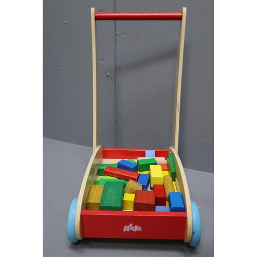 914 - Addo Wooden Blocks with Trolley, Fisher Pricen Ride On and a Baby Bouncer