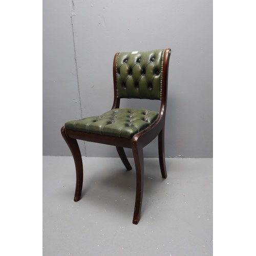 762 - Regency style desk chair in green buttoned leather. NO POSTAGE ON THIS ITEM