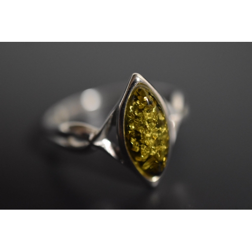 15 - Silver 925, Amber Stoned Ring, Size V, Complete with Presentation Box