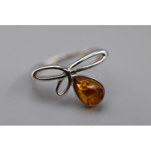 21 - Silver 925, Amber Stoned Ring, Size O, Complete with Presentation Box