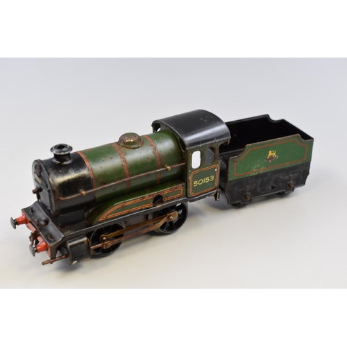 234 - A Hornby O Gauge Clockwork Locomotive With Tender '50153' On Rail Presentation, Untested and Sold As... 