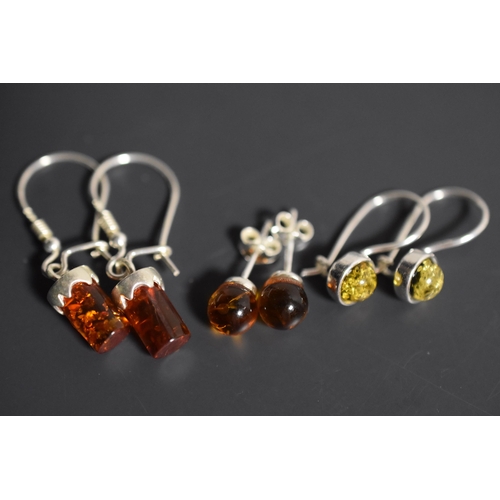 31 - Three Pairs of Silver 925, Amber Earrings