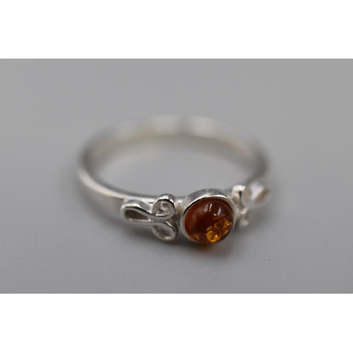 35 - Silver 925, Amber Stoned Ring, Size U, Complete with Presentation Box