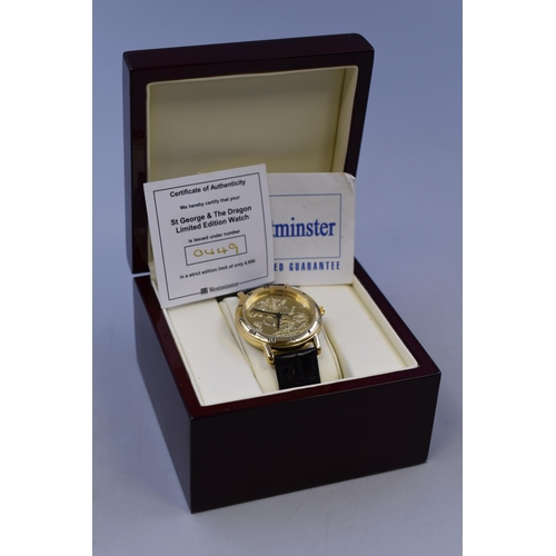 58 - Westminster 22ct Gold Plated St George & The Dragon Gents Watch with Case and Certificate