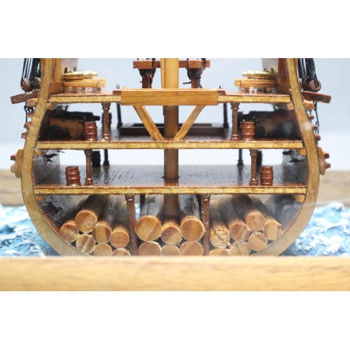 339 - A Cross Section Ship Model In Wood and Glass Display Box, Case is Approx 8.5