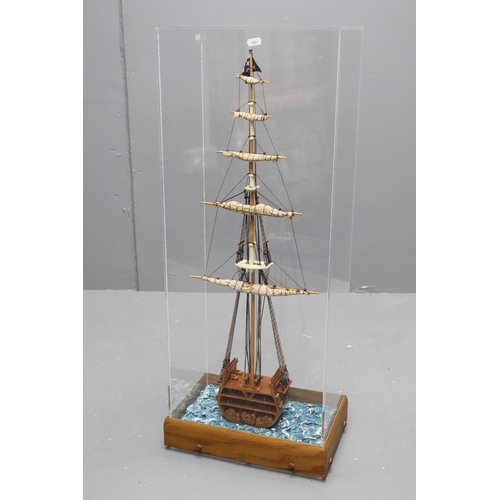 339 - A Cross Section Ship Model In Wood and Glass Display Box, Case is Approx 8.5