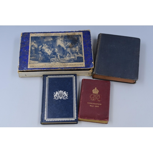 341 - A selection of vintage books to include: May Coronation 1937, The Holy Bible Commemoration Edition 1... 