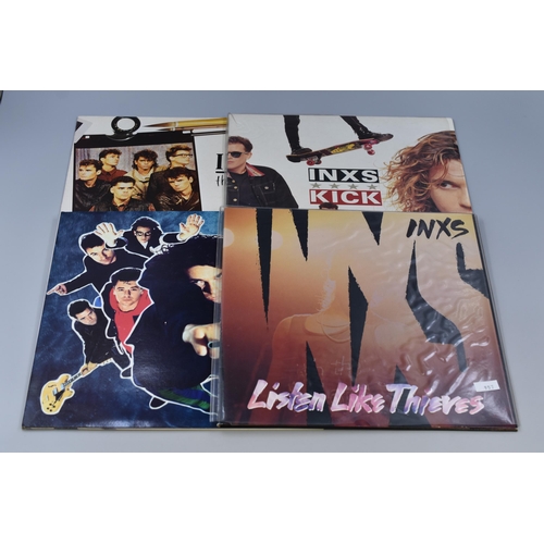 504 - INXS: Four Vinyl LP's By Inxs to Include, Listen Like Thieves, The Swing, Kick and X, Pre-Owned