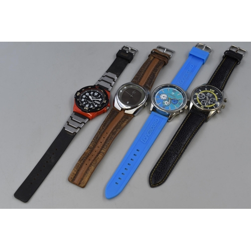 87 - Four Quartz Men's Watches inclduing Next GMT, Crosshatch, Casio and Longboard (All Working)