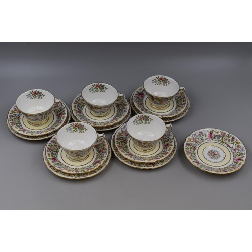 371 - A Sixteen Piece Royal Crown Derby Floral Bird Design Tea Set (Five Trios and Extra Saucer)