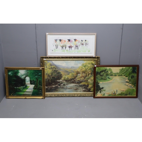 375 - Collection of original framed art works in oil on board & canvas and water colours with one sitt... 