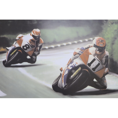 381 - Two Limited Edition Kit Nelson Isle of Man TT Prints, Depicts Carl Fogarty, Steve Hislop, And David ... 