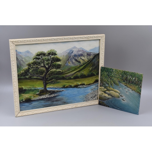 389 - Two Original F.Scott Oil on Board Paintings, Depicting River Scenes. Largest Approx 12.5