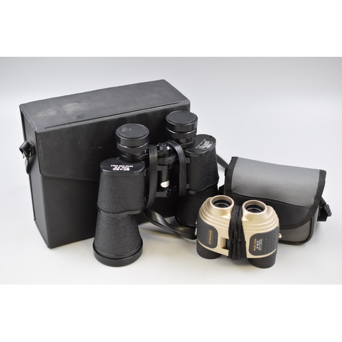 400 - Two pairs of binoculars one Sunagor micro zoom 10-40x21 and one Mark Scheffel De Luxe Optics 20x50 E... 