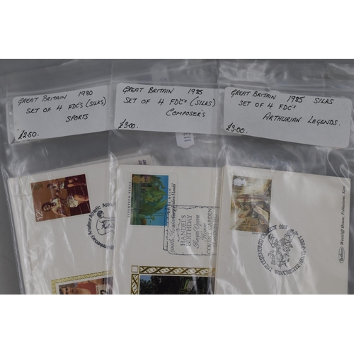 438 - Nine Full Sets of Benham Silk First Day Covers including Safety at Sea, Royal Mail, Famous Trains, C... 