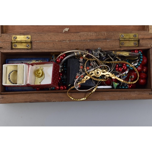 464 - Unsorted Jewellery In Wooden Hand Carved Box