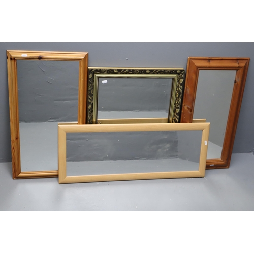 837 - Four mirrors, one beveled glass in gilt embossed frame (25