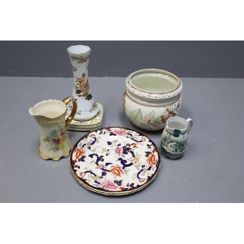 846 - A Selection of Ceramics To Include Two Masons Mandalay Dinner Plates, Royal Devon Jug, Six Lombardy ... 