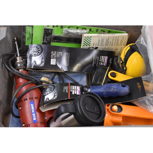 818 - Box of random mens items from sandpaper & cable ties to torches and detailing brush's plus a Blu... 