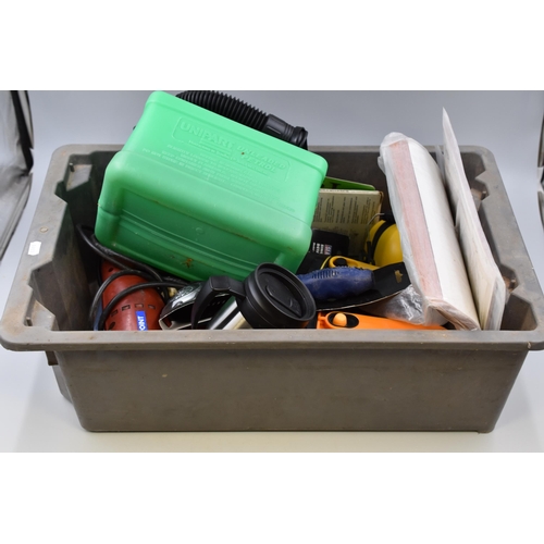 818 - Box of random mens items from sandpaper & cable ties to torches and detailing brush's plus a Blu... 