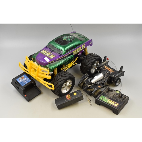 835 - 2002 Tyco RC marvel The Incredible Hulk monster truck (no box working when tested) plus a mini Strik... 