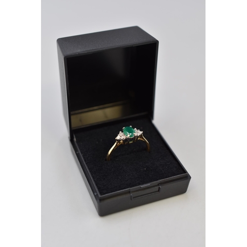 1 - Gold 375 (9ct) Emerald and Diamond Stoned Ring Complete with Presentation Box