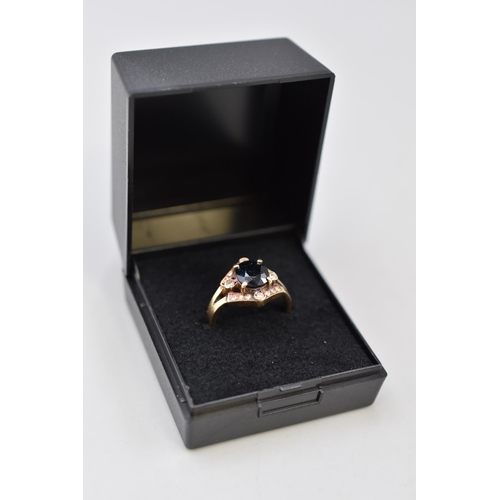 2 - Gold 585 (14ct) Diamond and Blue Stoned Ring Complete with Presentation Box