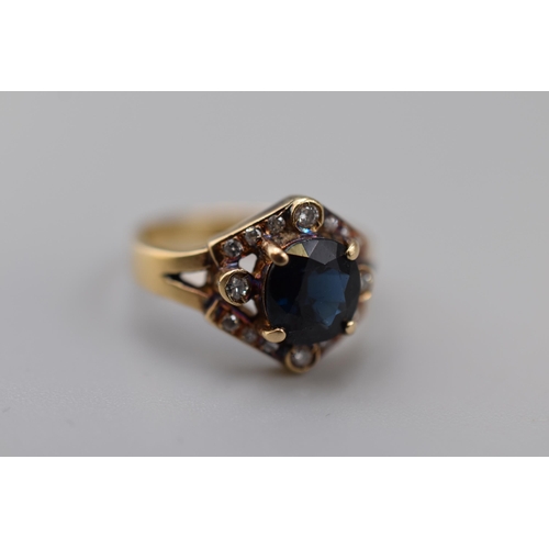 2 - Gold 585 (14ct) Diamond and Blue Stoned Ring Complete with Presentation Box