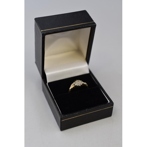 4 - Gold 9ct (375) 15 Point Diamond Cluster Ring Complete with Presentation Box