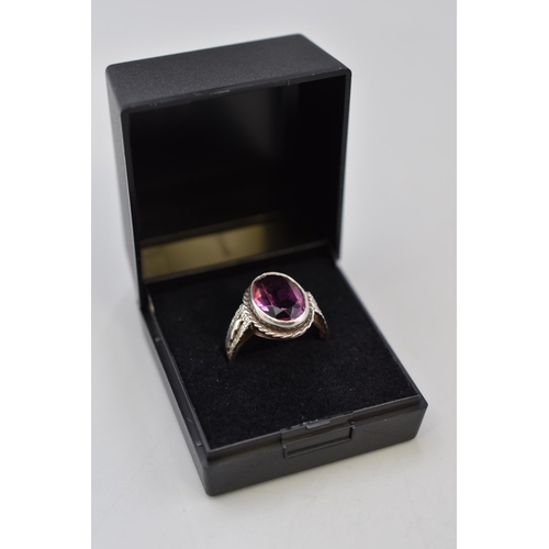 5 - Silver 925 Amethyst Stoned Ring Complete with Presentation Box