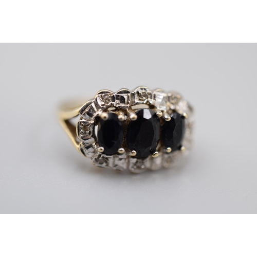 6 - Gold 375 (9ct) Clear and Black Stoned Ring Complete with Presentation Box