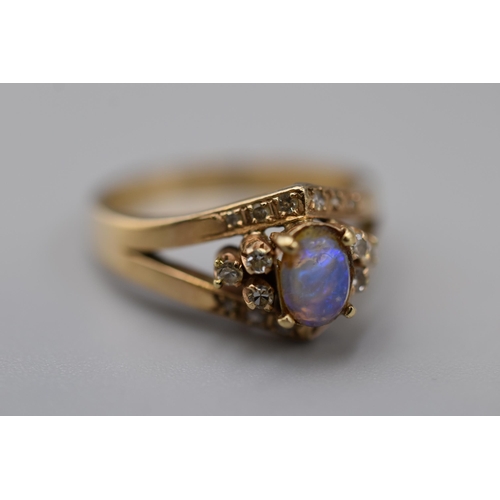 10 - Gold 18ct Opal and Diamond Stoned Ring Complete with Presentation Box