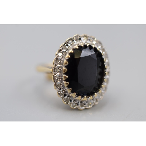 15 - Hallmarked Birmingham 375 (9ct) Gold Clear and Black Stoned Ring Complete with Presentation Box (Mis... 