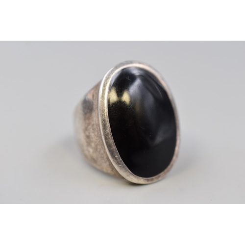 18 - Silver Black Stoned Signet Ring Complete with Presentation