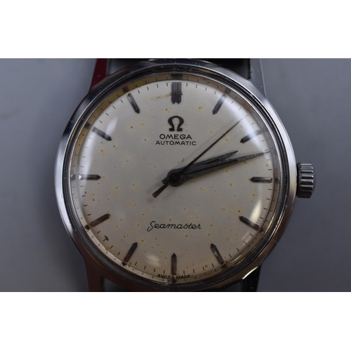 23 - An Omega Seamaster 1958 Automatic Gents Watch, In Working Order. Strap Isn't Original