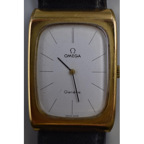 25 - An Omega Geneve 1973 Gold Plated Mechanical Watch, In Working Order. Strap Isn't Original