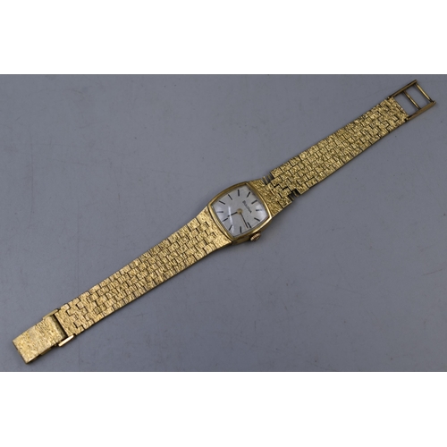 30 - A Gold Tone Mechanical Bulova 17 Jewels Ladies Watch. Watch Is In Working Order, Strap Is AF