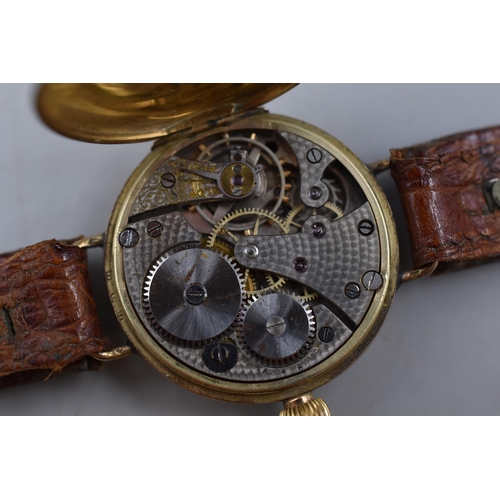 34 - A 9ct Gold Cased 1919 Trench Watch, Marked AJF 27.9.19. In Working Order