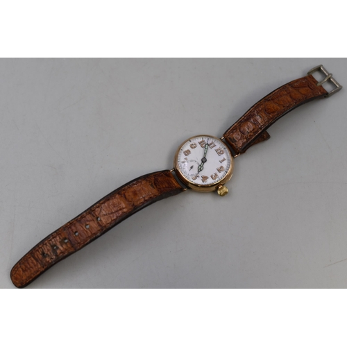 34 - A 9ct Gold Cased 1919 Trench Watch, Marked AJF 27.9.19. In Working Order