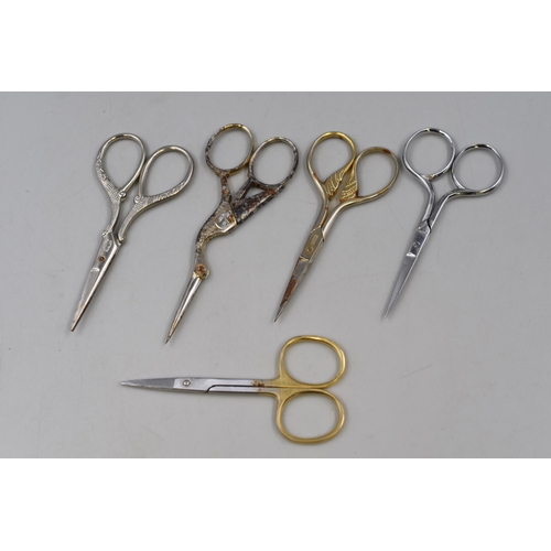 222 - Five Vintage Scissors, Includes Peacock Scissors