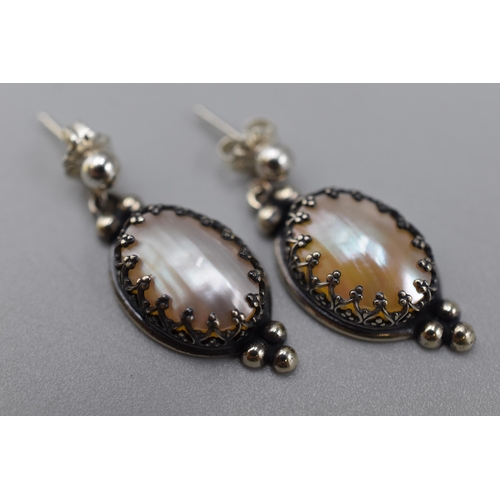 45 - Carolyn Pollack/ Relios Mother of Pearl & Sterling Silver Oval Earrings with Presentation Box